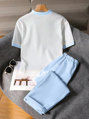 2pcs Boys Waffle Polo Shirt & Tailored Trousers Set - Ivory | 21 Ce...