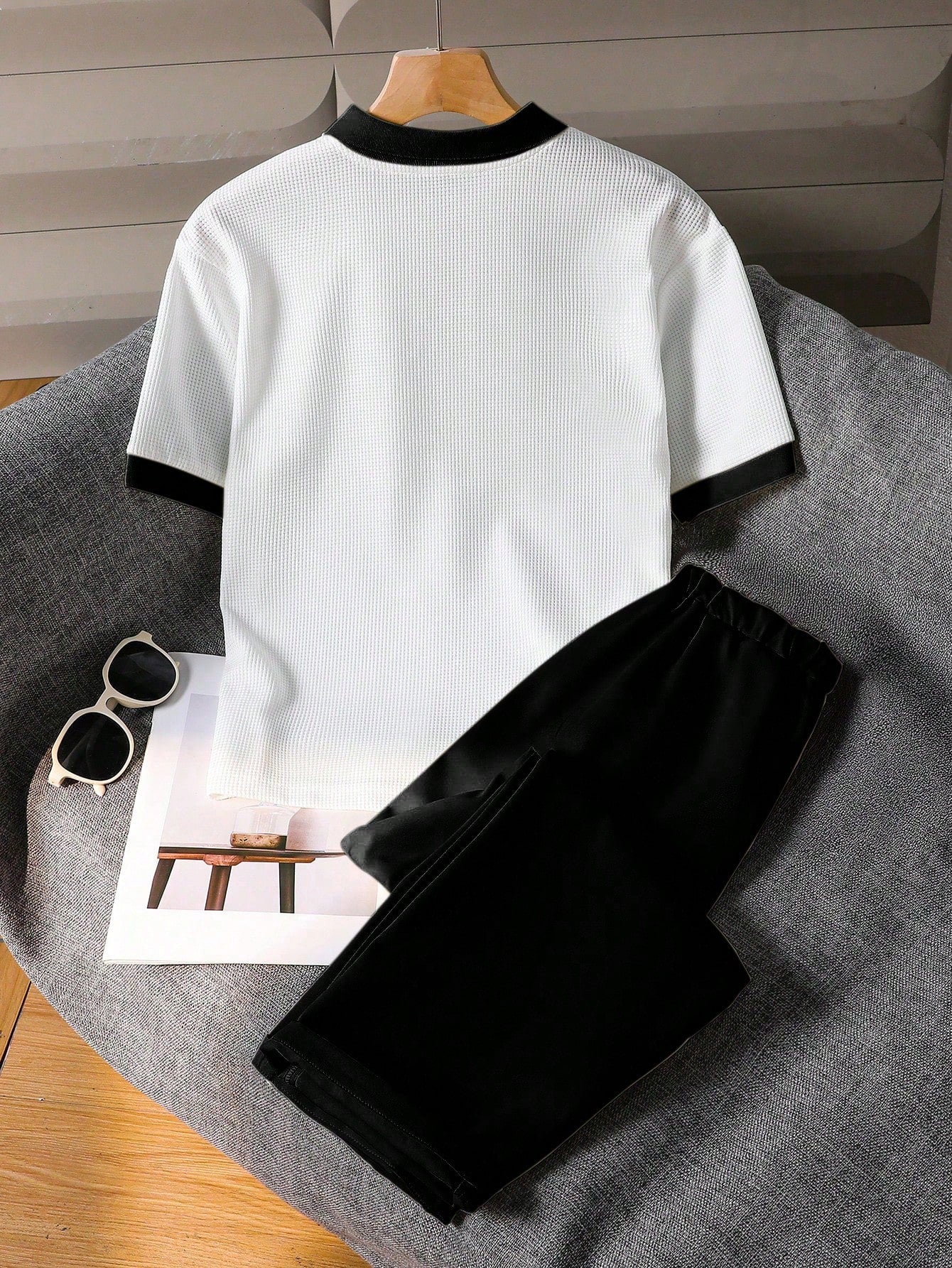 2pcs Boys Waffle Polo Shirt & Tailored Trousers Set - Ivory | 21 Ce...