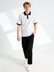 2pcs Boys Waffle Polo Shirt & Tailored Trousers Set - Ivory | 21 Ce...