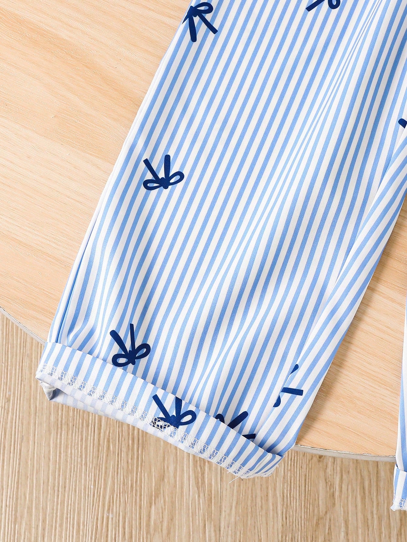Girls Bow Print Striped Belted Wide-Leg Jumpsuit - Cerulean