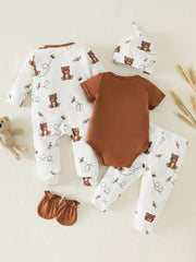 5pcs Baby Boys Bear & Bee Print Footed Sleepsuit Set - Isabelline |...