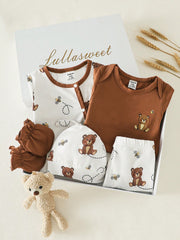 5pcs Baby Boys Bear & Bee Print Footed Sleepsuit Set - Isabelline |...