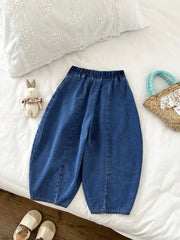 Little Girls Balloon-Leg Split-Hem Denim Trousers - Cobalt | 21 Cen...