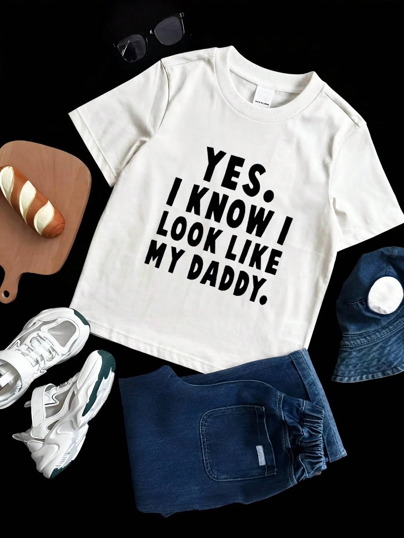 2pcs Boys 'Look Like My Daddy' Slogan Tee & Denim Shorts Set - Ivor...