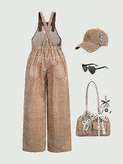 Big Girls Graffiti Cat Print Wide-Leg Dungaree - Latte | 21 Century...