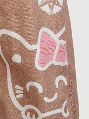 Big Girls Graffiti Cat Print Wide-Leg Dungaree - Latte | 21 Century...