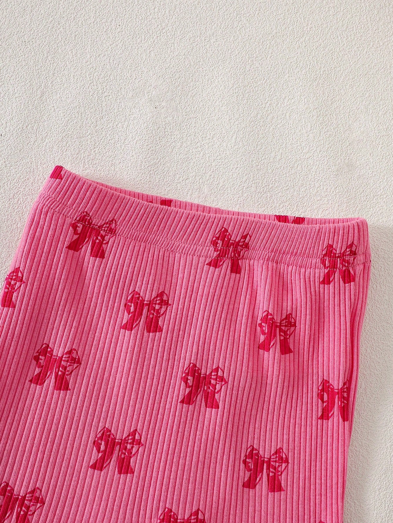 6pcs Baby Girls Bow Print Ribbed Top & Pants Gift Set - Cerise | 21...