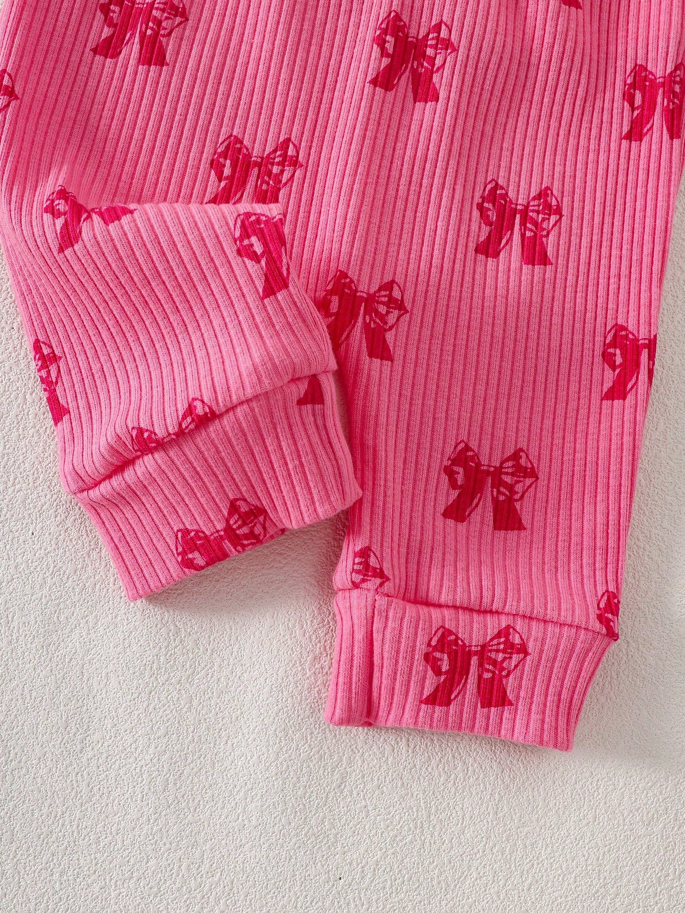 6pcs Baby Girls Bow Print Ribbed Top & Pants Gift Set - Cerise | 21...
