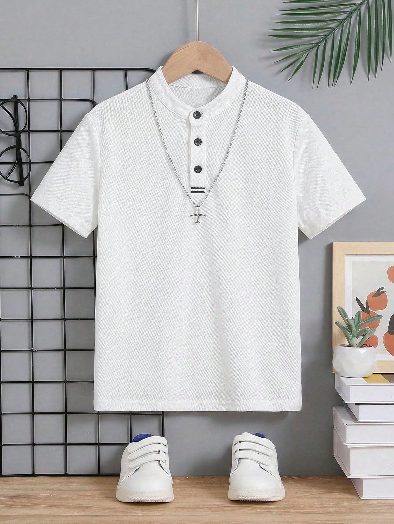 Boys Piqué Henley Stand Collar Short Sleeve Polo - Ivory | 21 Centu...