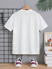 Boys Piqué Henley Stand Collar Short Sleeve Polo - Ivory | 21 Centu...
