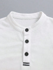 Boys Piqué Henley Stand Collar Short Sleeve Polo - Ivory | 21 Centu...