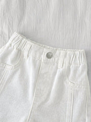 Boys Wide-Leg Cuffed Denim Bermuda Shorts - Ivory | 21 Century Kids