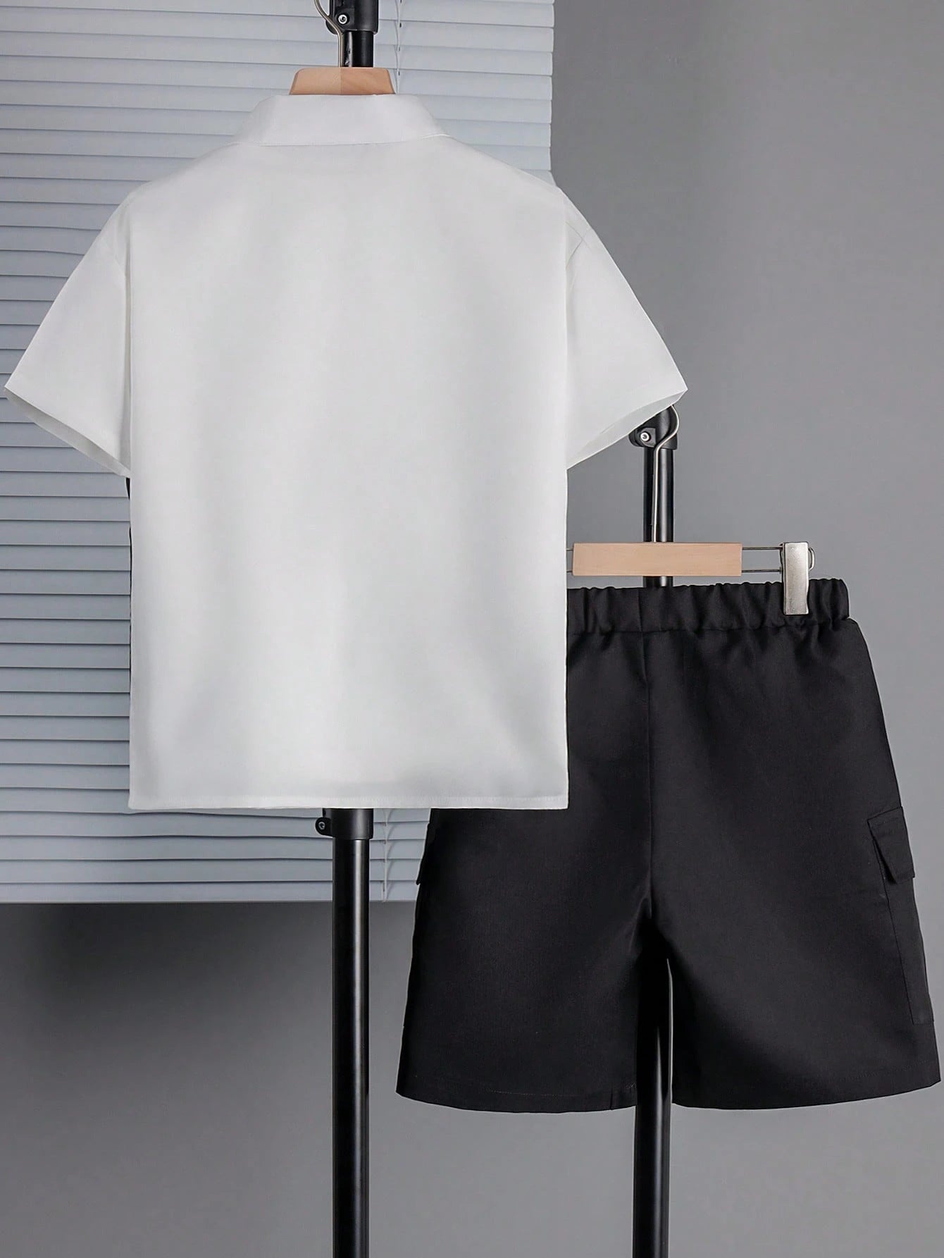 2pcs Big Boys Collared Shirt & Shorts Set - Ivory