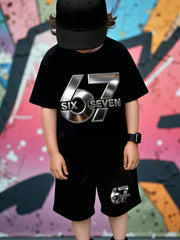 2pcs Big Boys Metallic Graphic Tee & Shorts Set - Onyx | 21 Century...