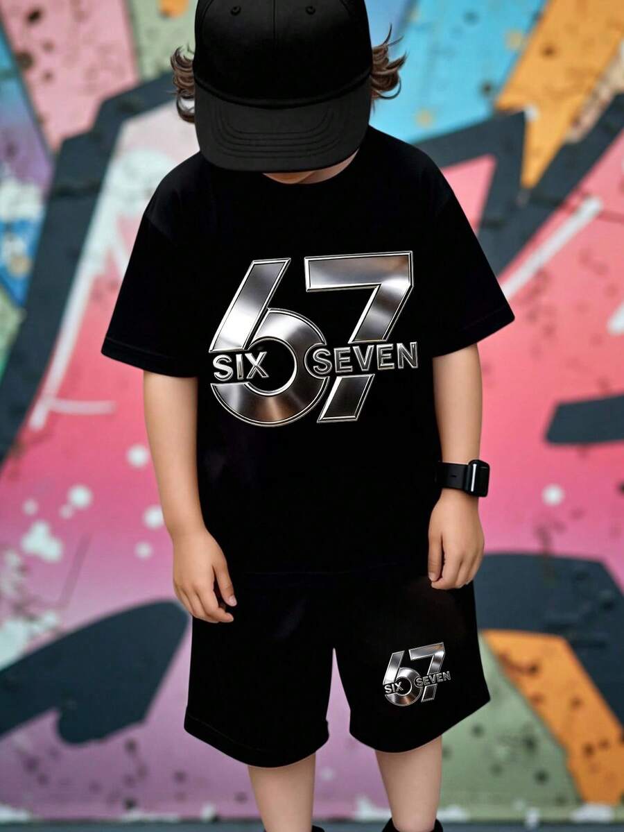 2pcs Big Boys Metallic Graphic Tee & Shorts Set - Onyx | 21 Century...