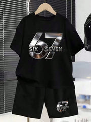 2pcs Big Boys Metallic Graphic Tee & Shorts Set - Onyx | 21 Century...