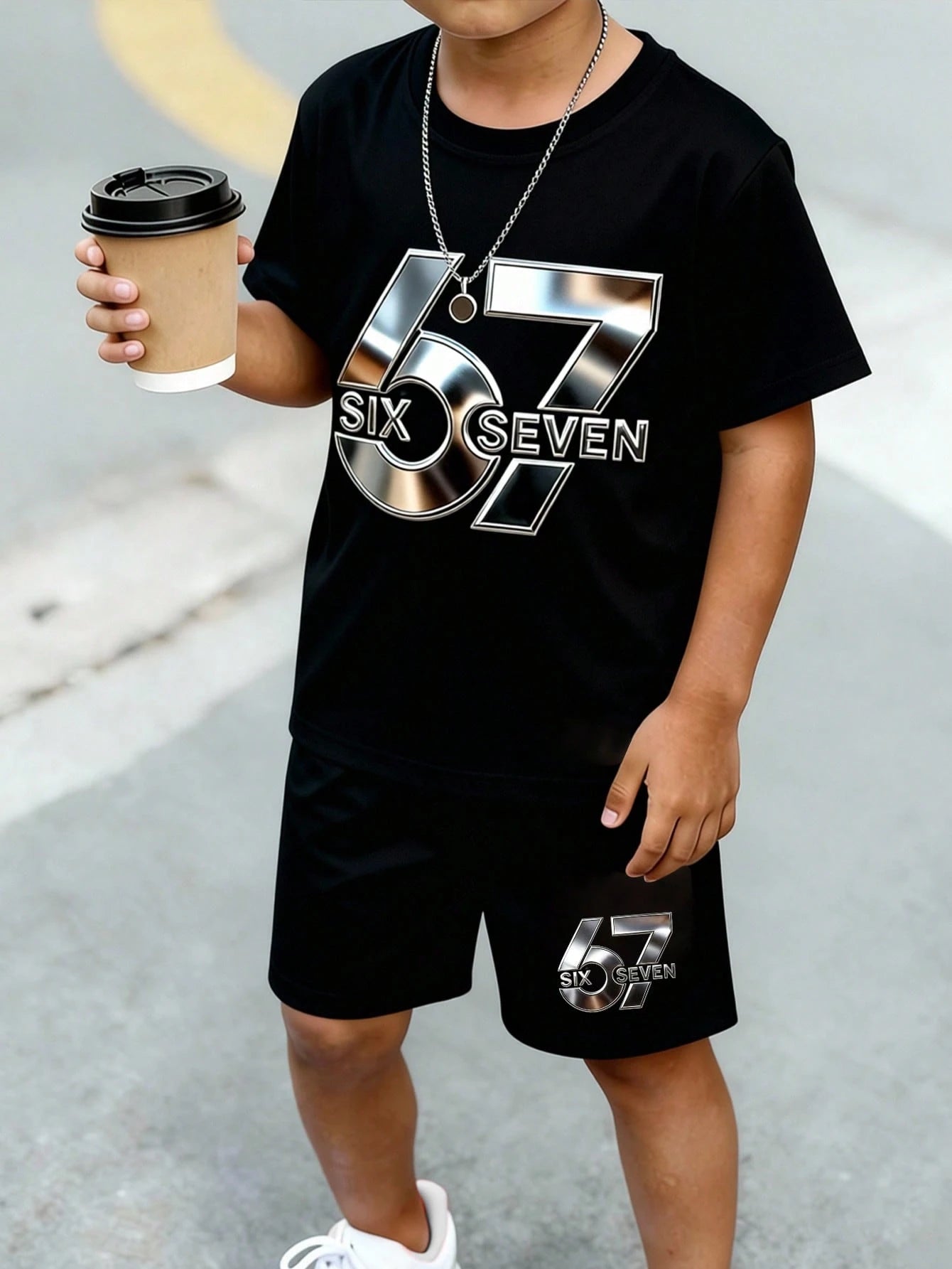 2pcs Big Boys Metallic Graphic Tee & Shorts Set - Onyx | 21 Century...