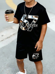 2pcs Big Boys Metallic Graphic Tee & Shorts Set - Onyx | 21 Century...