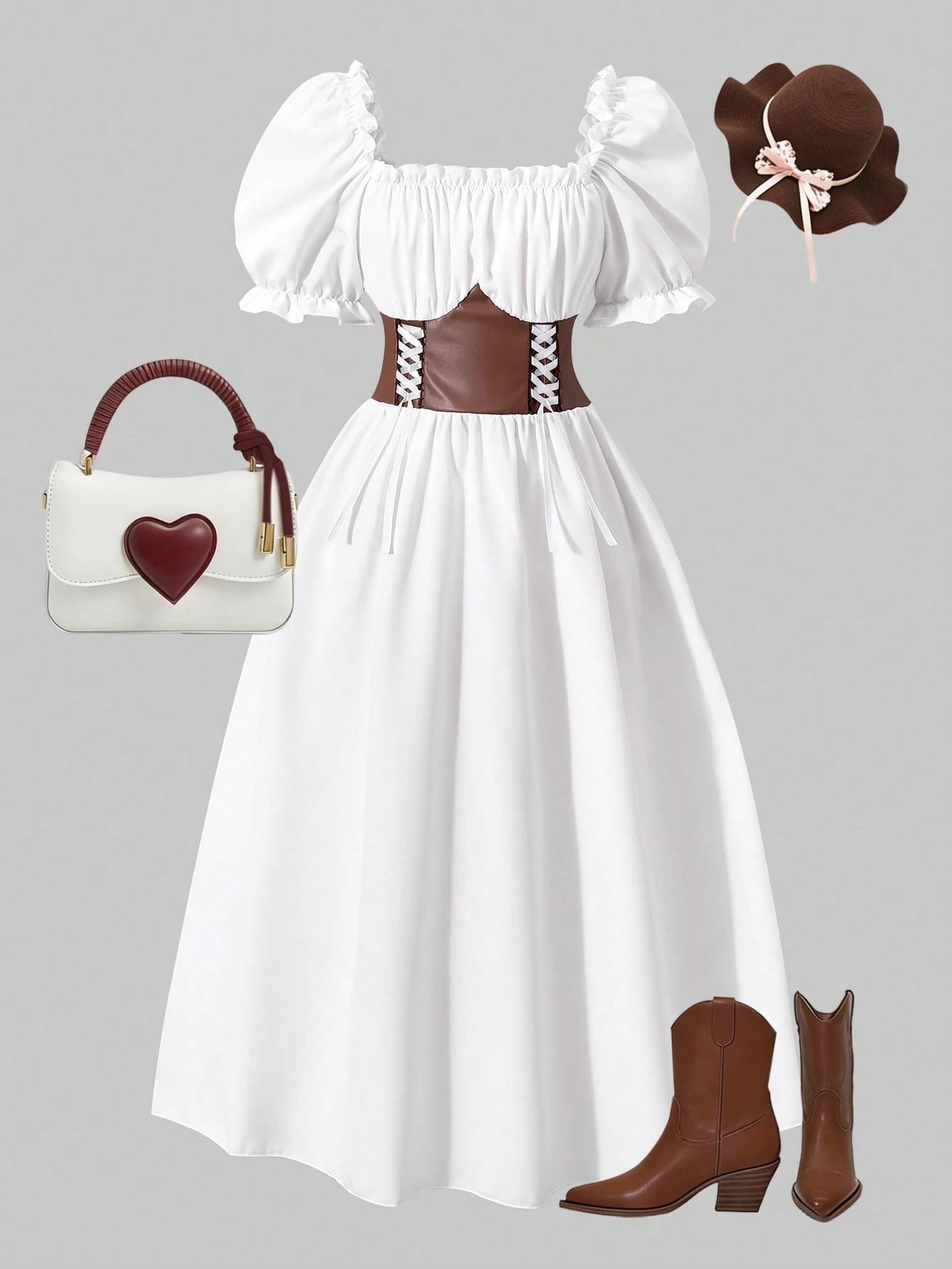 Big Girls Puff Sleeve Corset Waist Midi Dress - Ivory | 21 Century ...