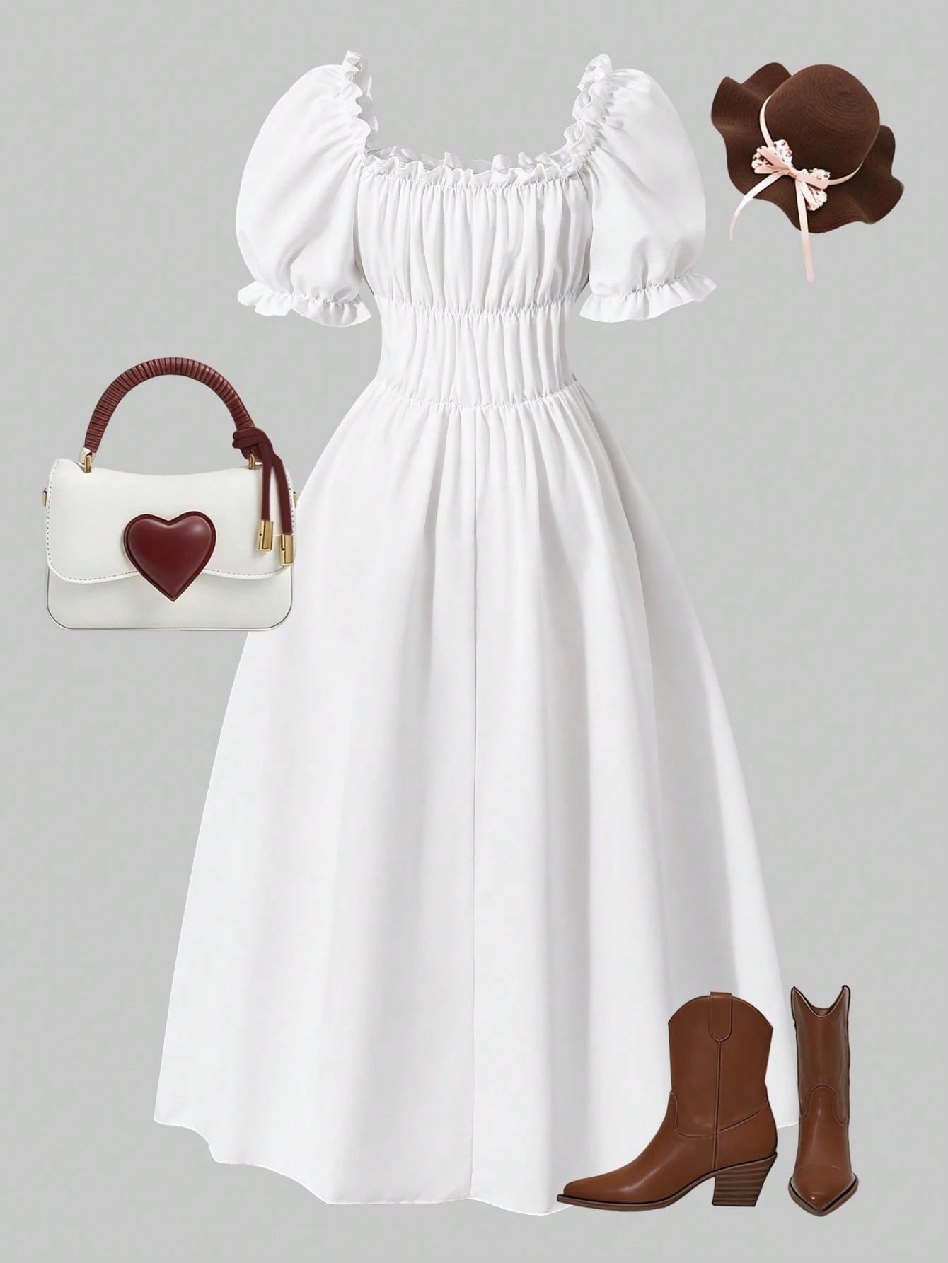 Big Girls Puff Sleeve Corset Waist Midi Dress - Ivory | 21 Century ...