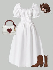 Big Girls Puff Sleeve Corset Waist Midi Dress - Ivory | 21 Century ...