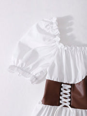 Big Girls Puff Sleeve Corset Waist Midi Dress - Ivory | 21 Century ...