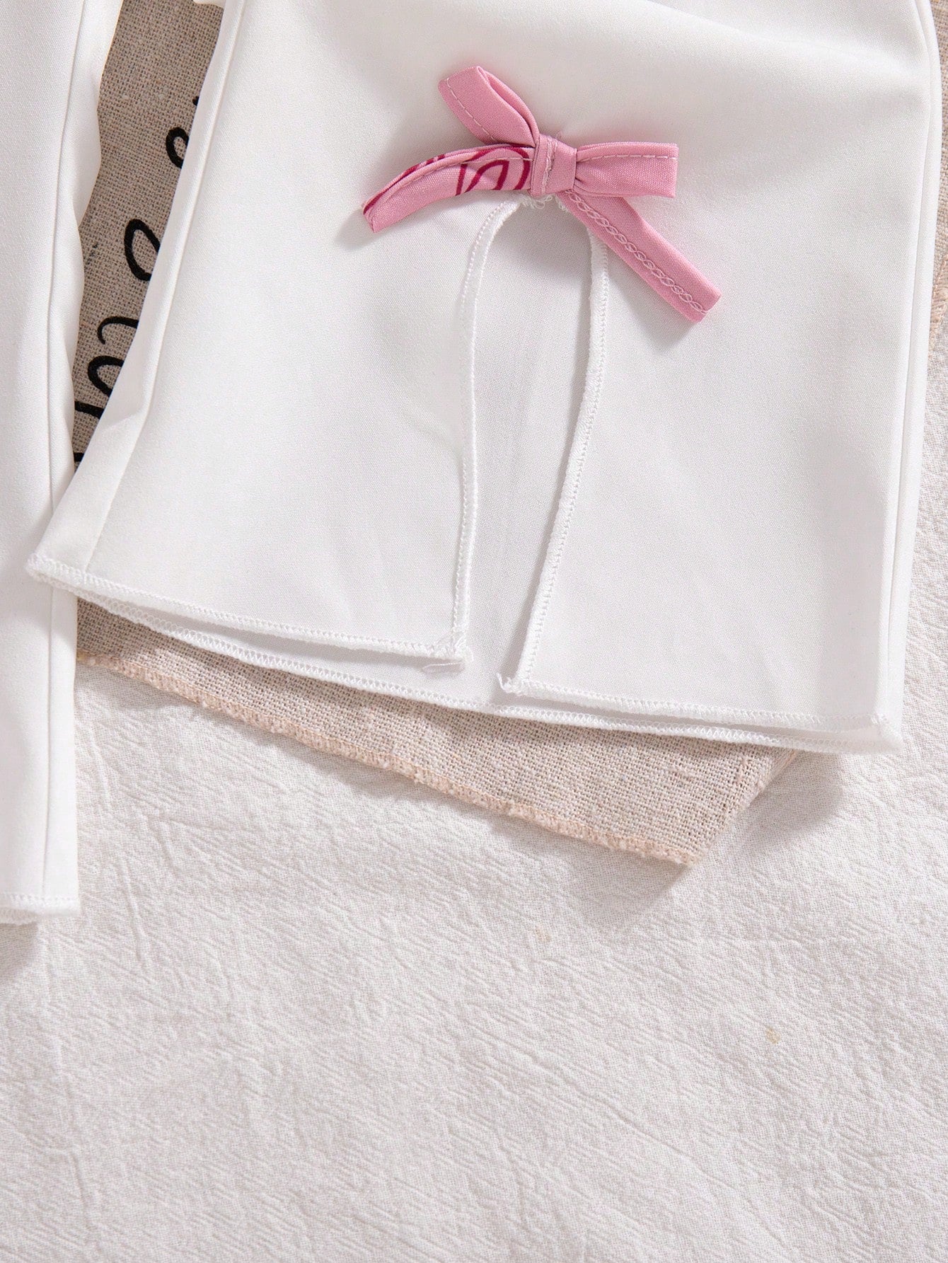 Girls Bow Print Peter Pan Collar Puff Sleeve Top & Flare Pants - Blush