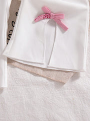 Girls Bow Print Peter Pan Collar Puff Sleeve Top & Flare Pants - Blush