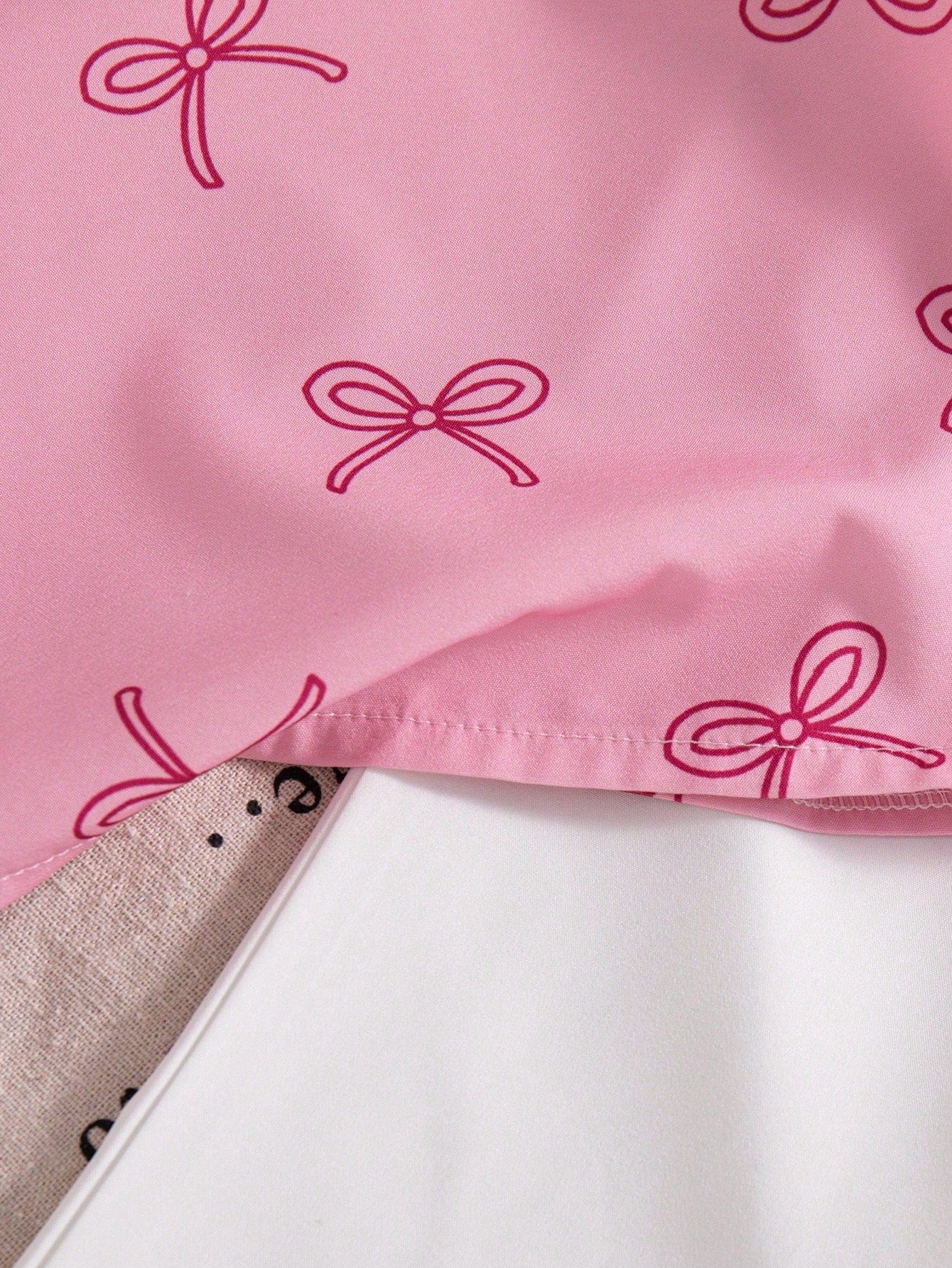 Girls Bow Print Peter Pan Collar Puff Sleeve Top & Flare Pants - Blush
