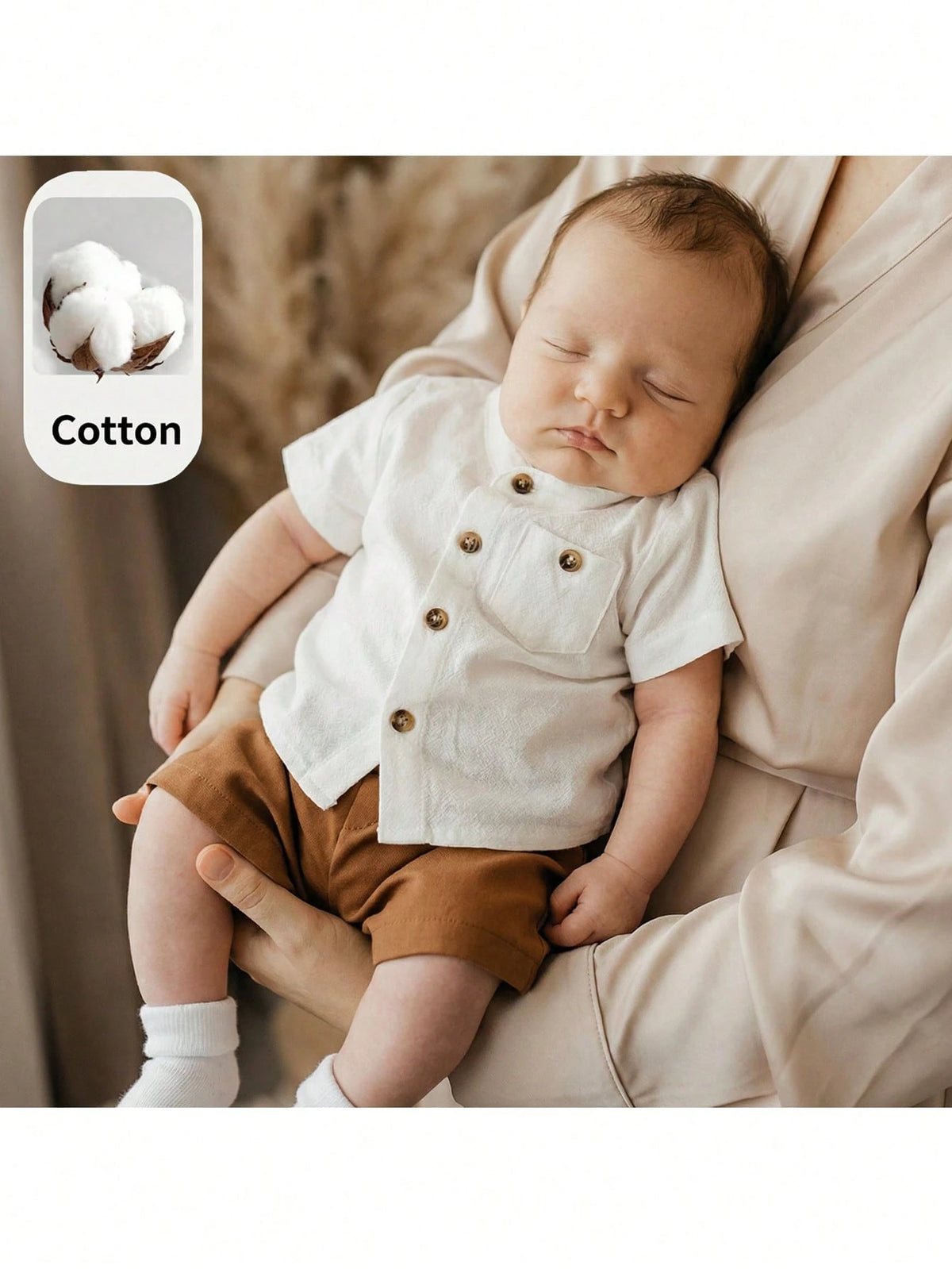 Boys Textured Button-Front Shirt & Shorts Set - Ivory