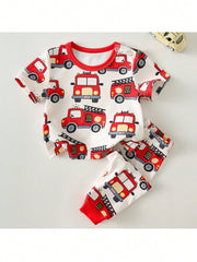 Boys Fire Truck Print Knit Top & Pants Set - Isabelline
