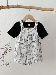 2pcs Unisex Safari Animal Print Tee & Dungaree Set - Ivory | 21 Cen...