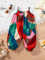 Girls Geometric Print Spaghetti Strap Jumpsuit - Scarlet | 21 Centu...