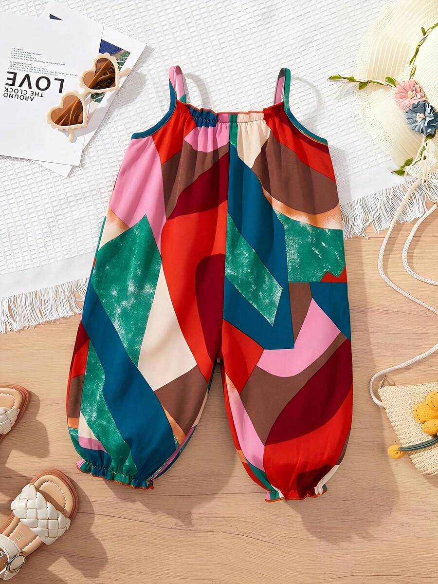 Girls Geometric Print Spaghetti Strap Jumpsuit - Scarlet | 21 Centu...