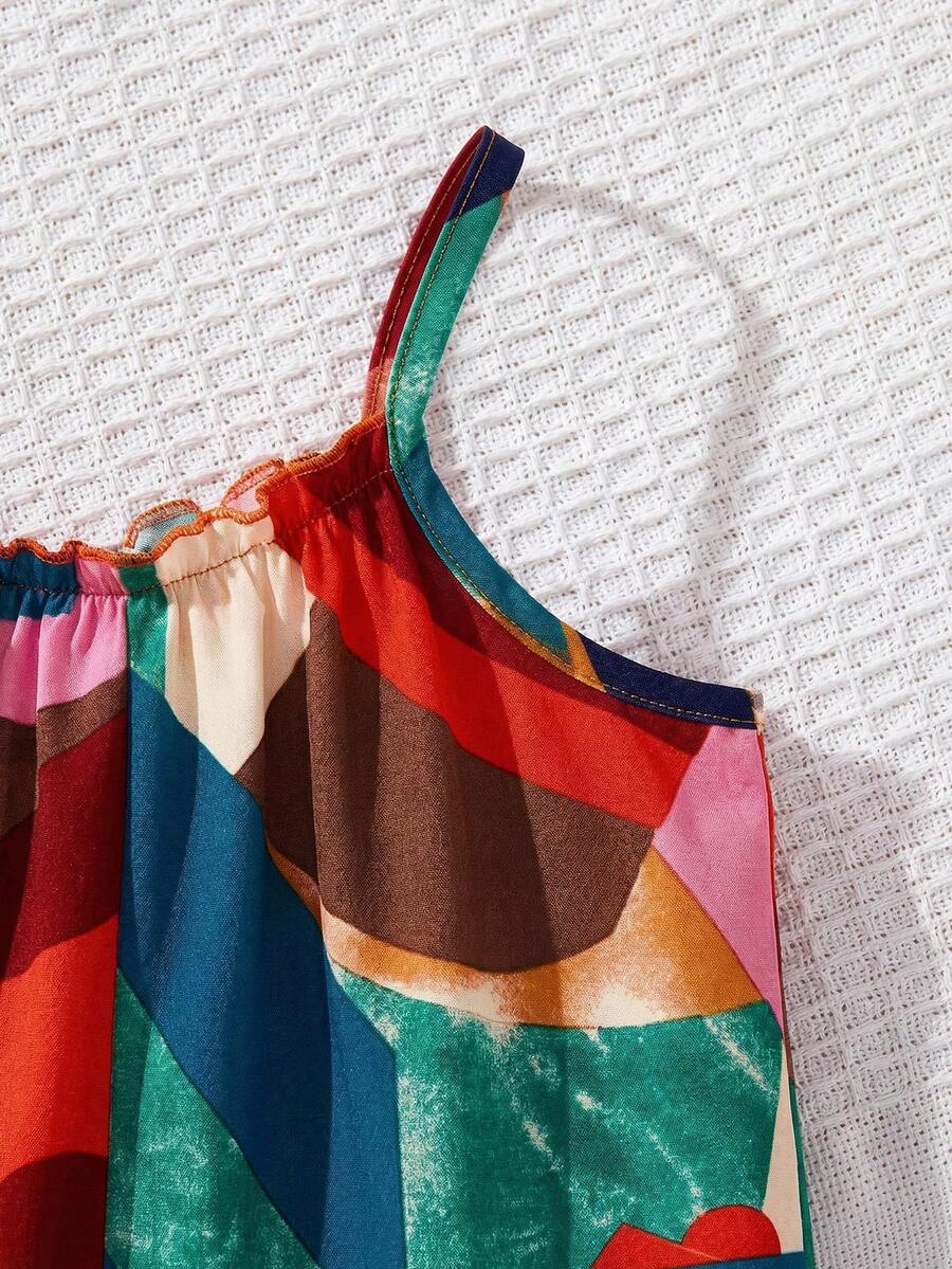 Girls Geometric Print Spaghetti Strap Jumpsuit - Scarlet | 21 Centu...