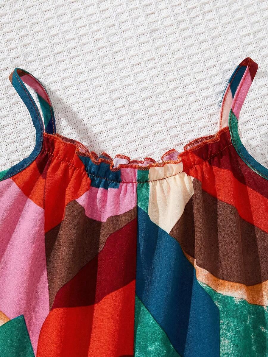 Girls Geometric Print Spaghetti Strap Jumpsuit - Scarlet | 21 Centu...