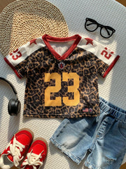 Boys Leopard Print Mesh Football Jersey - Tawny