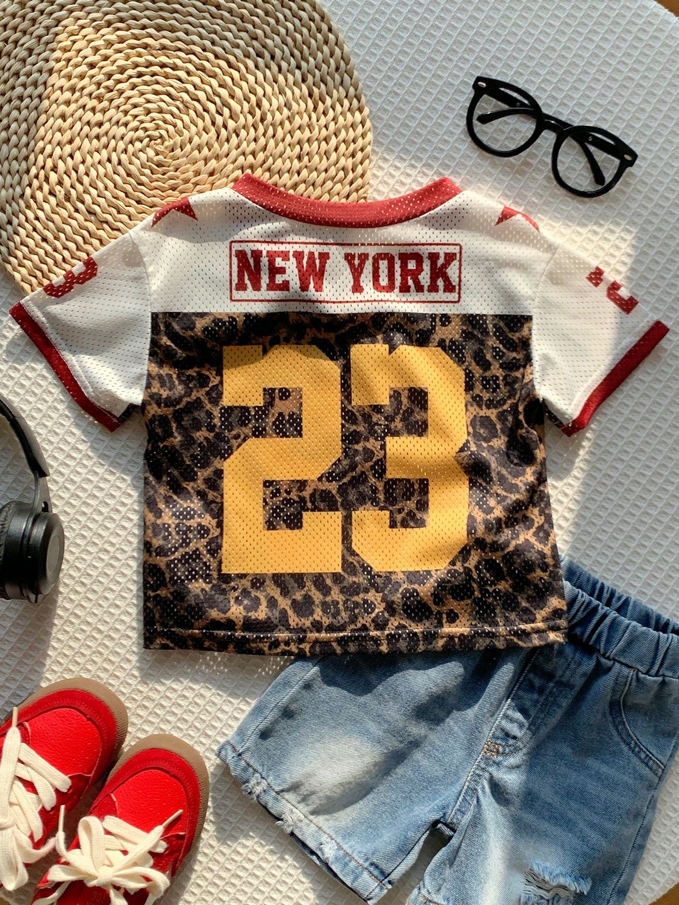 Boys Leopard Print Mesh Football Jersey - Tawny