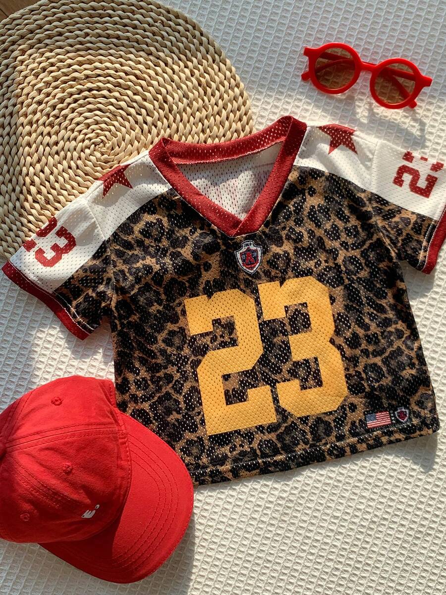 Boys Leopard Print Mesh Football Jersey - Tawny