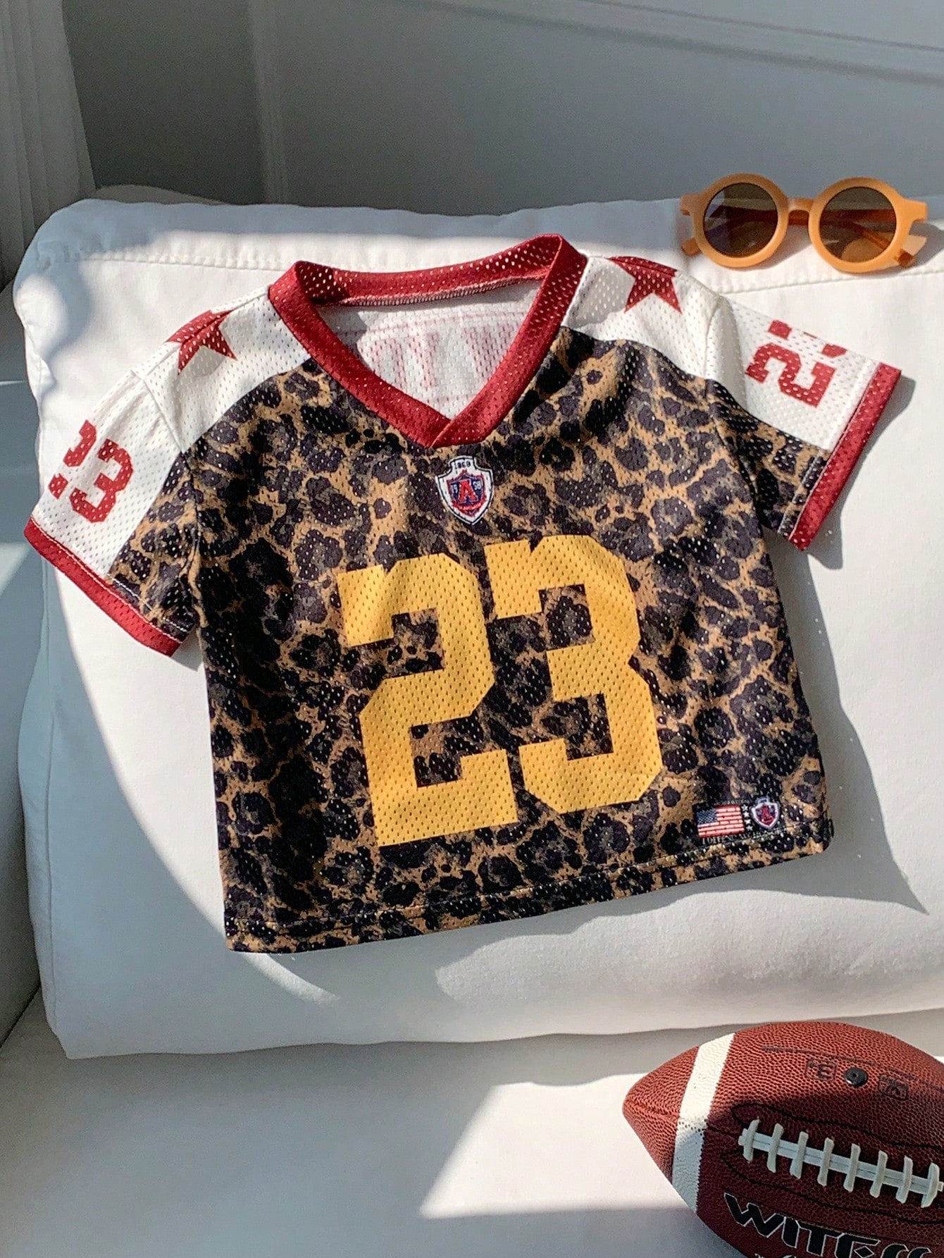 Boys Leopard Print Mesh Football Jersey - Tawny