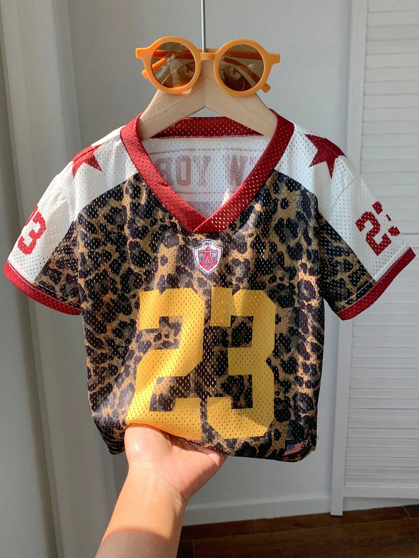 Boys Leopard Print Mesh Football Jersey - Tawny