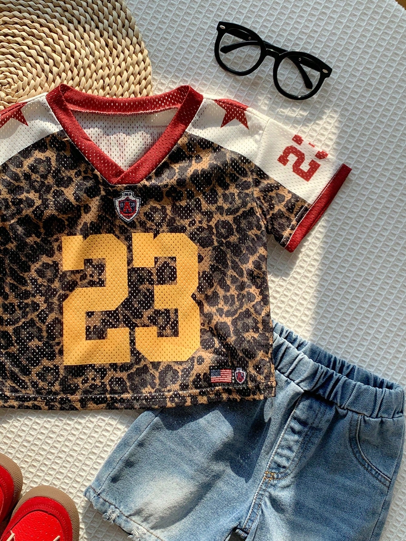 Boys Leopard Print Mesh Football Jersey - Tawny