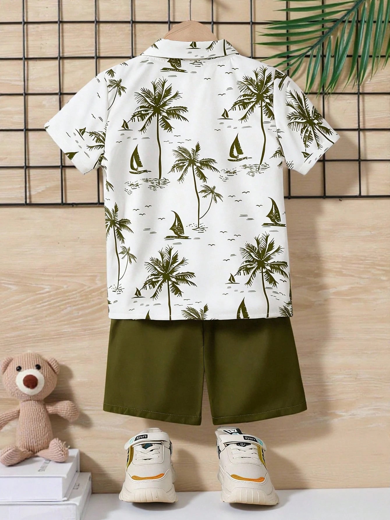 2pcs Little Boys Palm Print Resort Shirt & Shorts Set - Ivory