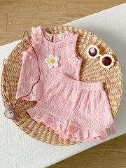 Girls Eyelet Ruffle Top & Shorts Set - Blush