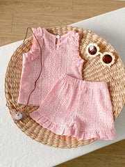 Girls Eyelet Ruffle Top & Shorts Set - Blush