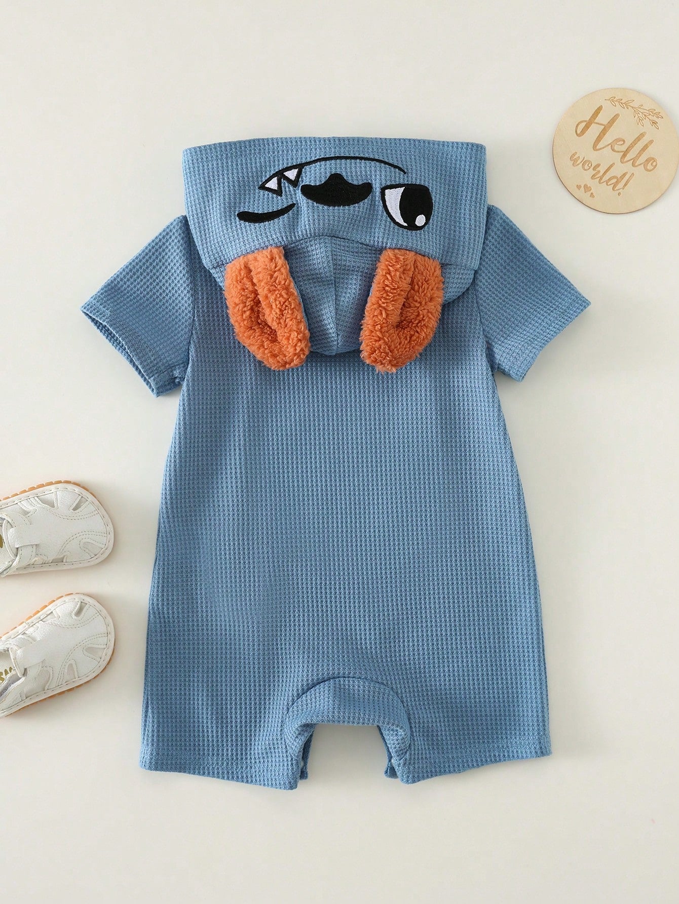 Unisex Monster Character Waffle Knit Hooded Romper - Cerulean | 21 ...