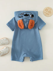 Unisex Monster Character Waffle Knit Hooded Romper - Cerulean | 21 ...