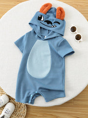 Unisex Monster Character Waffle Knit Hooded Romper - Cerulean | 21 ...
