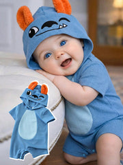 Unisex Monster Character Waffle Knit Hooded Romper - Cerulean | 21 ...