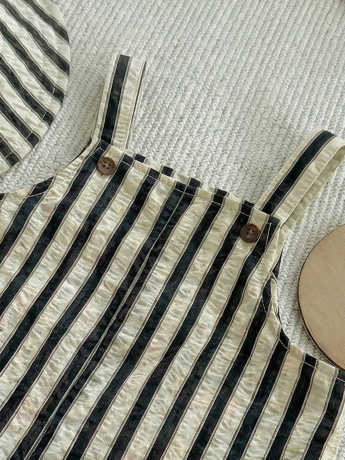2pcs Unisex Striped Bib Shortall & Bucket Hat Set - Ecru | 21 Centu...